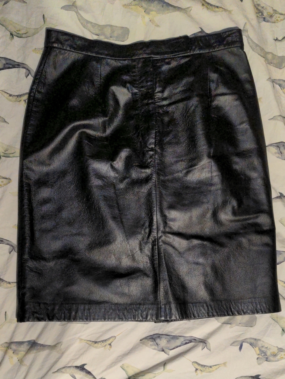 Vintage 90s Apostrophe Black Genuine Leather Knee Length Skirt
